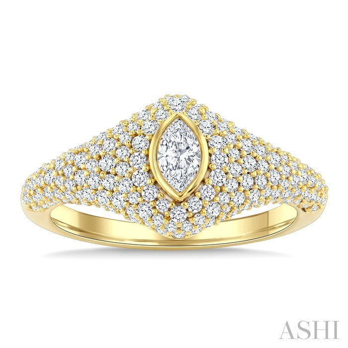 Pave-Set Marquise Shape Diamond Fashion Signet Ring