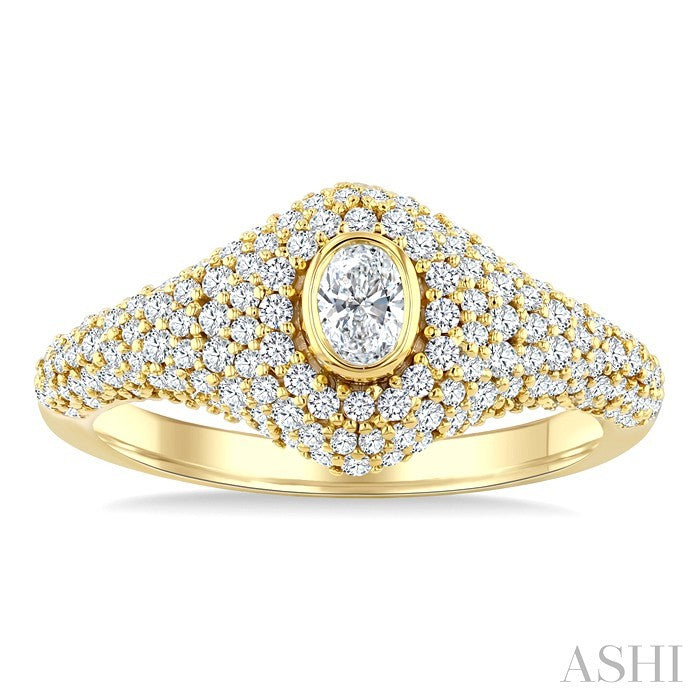 Pave-Set Oval Shape Diamond Fashion Signet Ring