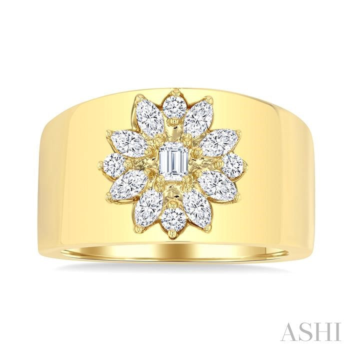 Floral Mixed Shape Diamond Wide Band