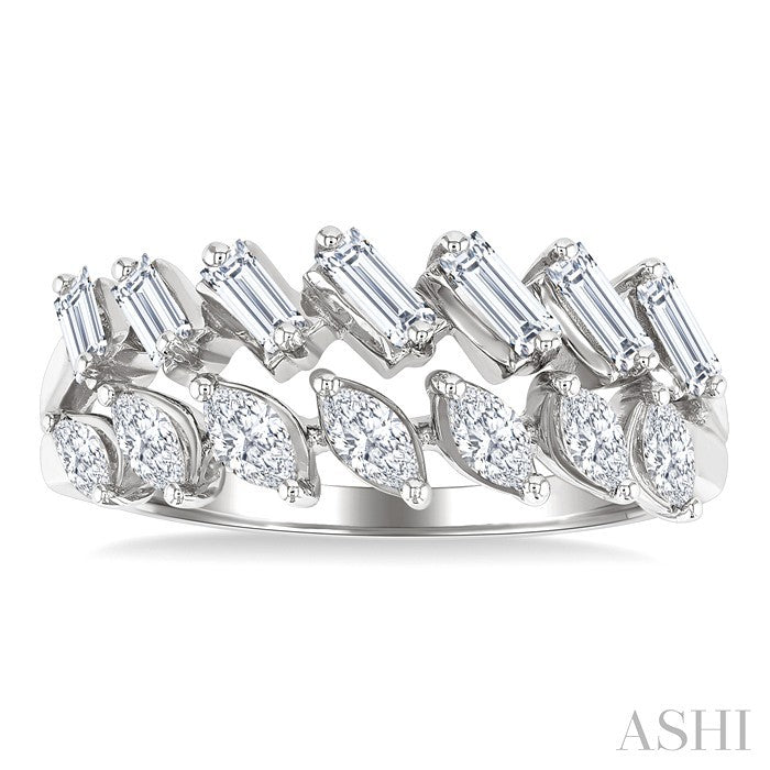 2 Row Mixed Shape Diamond Fashion Ring