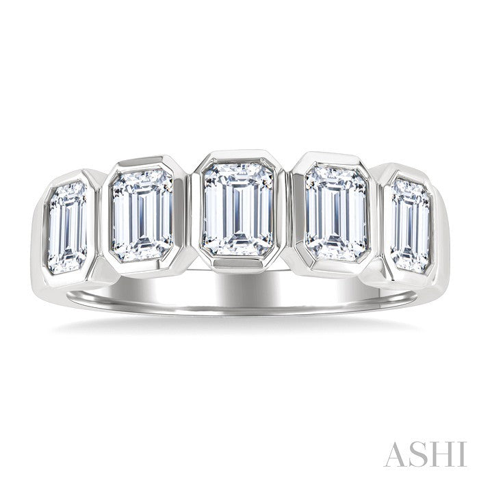 Emerald Shape Bezel Set Diamond Band