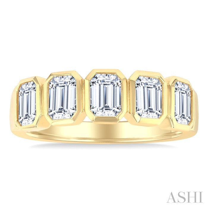 Emerald Shape Bezel Set Diamond Band