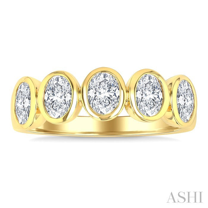 5 Stone Oval Shape Bezel Set Diamond Band