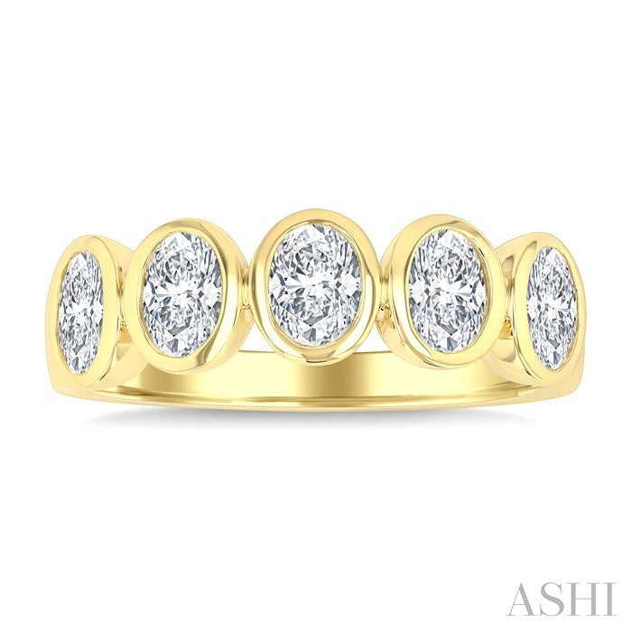 5 Stone Oval Shape Bezel Set Diamond Band