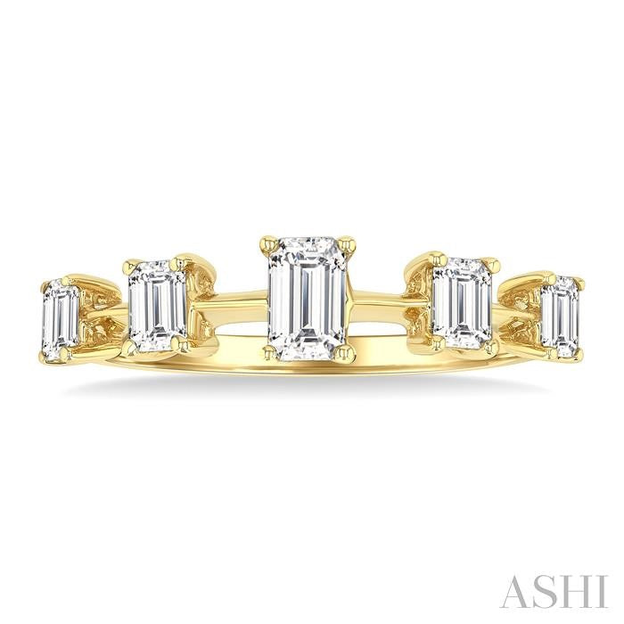 Emerald Shape 5 Stone Half Eternity Diamond Fashion Band