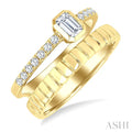 Emerald Shape Bezel Diamond Fashion Open Ring