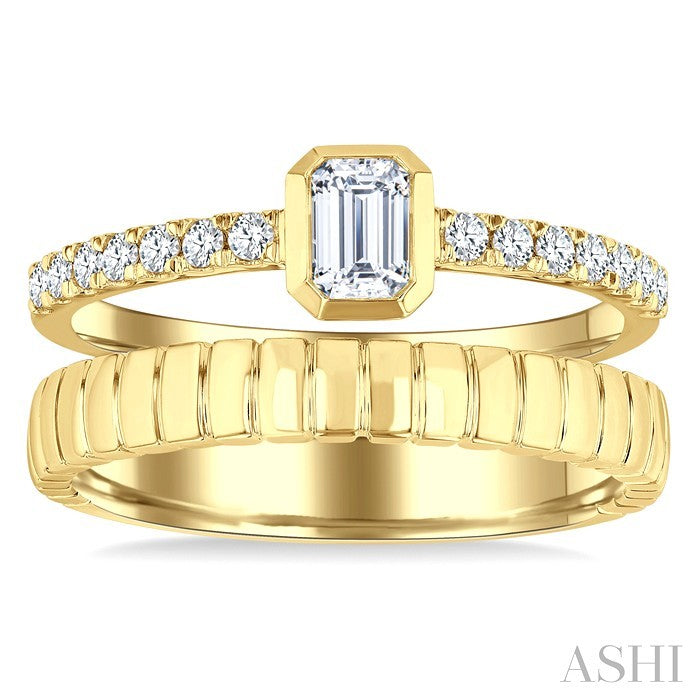 Emerald Shape Bezel Diamond Fashion Open Ring