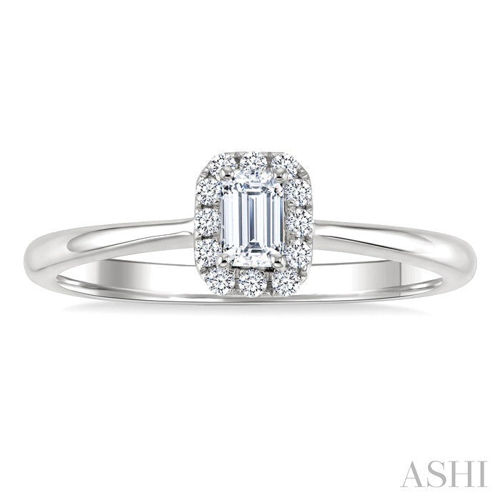 Emerald Shape Halo Diamond Fashion Ring