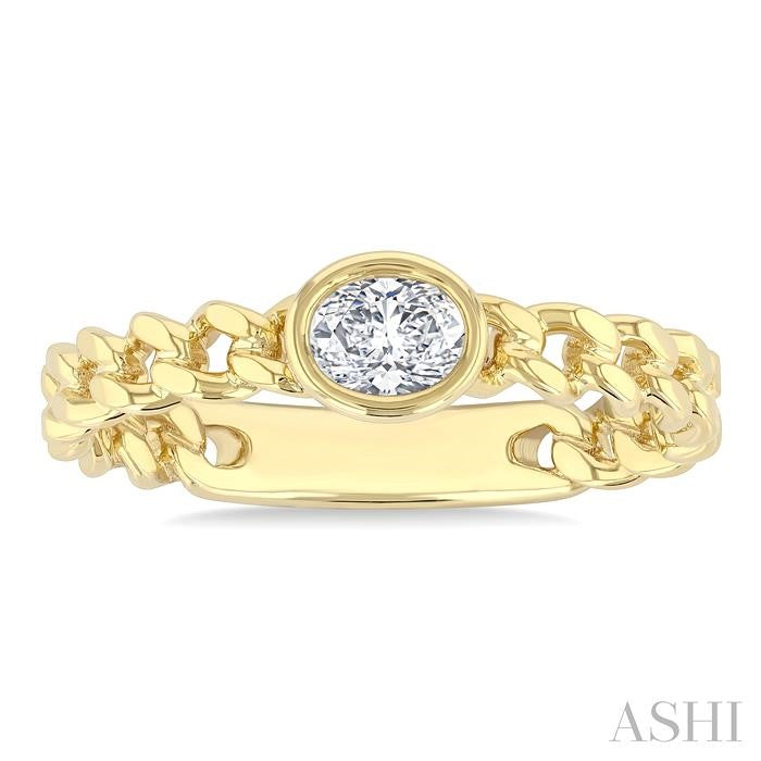 Oval Shape Bezel Curb Diamond Fashion Ring