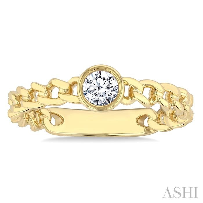 Round Shape Bezel Curb Diamond Fashion Ring