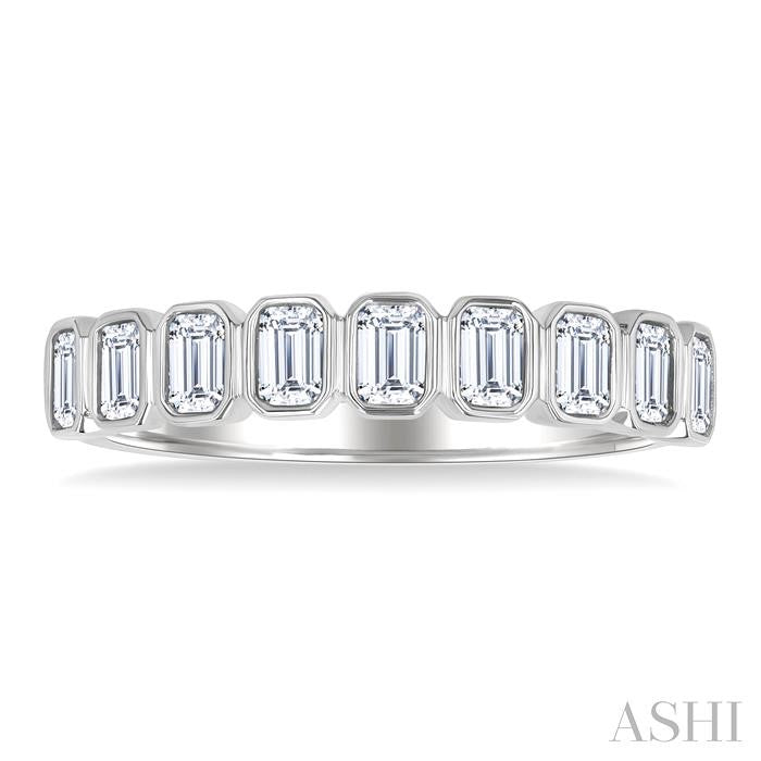 Emerald Shape North-South Bezel Set Diamond Fashion Band