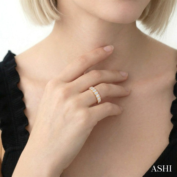 Emerald Shape North-South Bezel Set Diamond Fashion Band