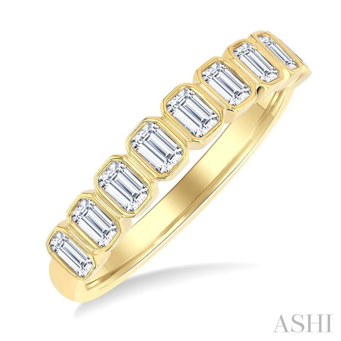 Emerald Shape North-South Bezel Set Diamond Fashion Band