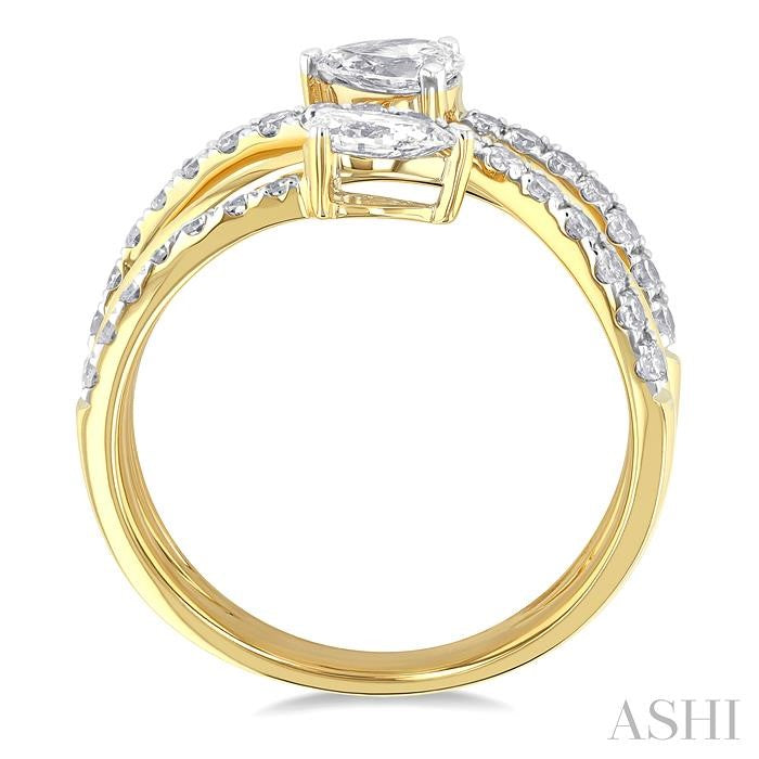 Pear Shape 2 Stone East-West Diamond Fashion Open Ring