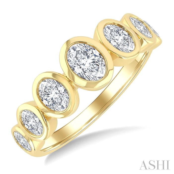 Oval Shape 7 Stone Bezel Set Diamond Band