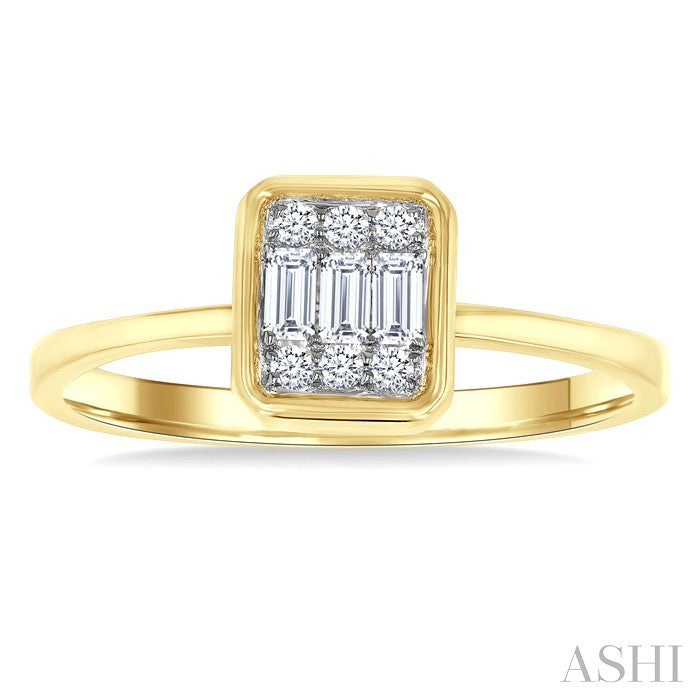 Emerald Shape Bezel Set Petite Fusion Diamond Fashion Ring