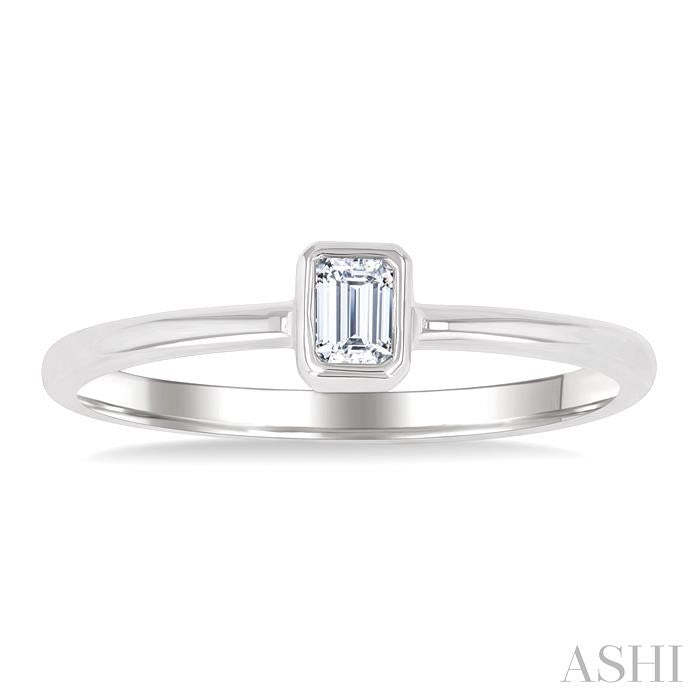 Emerald Shape Bezel Set Petite Diamond Fashion Ring