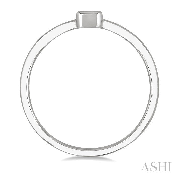 Emerald Shape Bezel Set Petite Diamond Fashion Ring