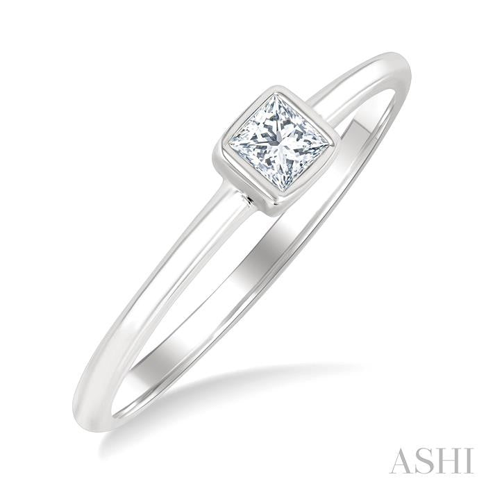 Princess Shape Bezel Set Petite Diamond Fashion Ring