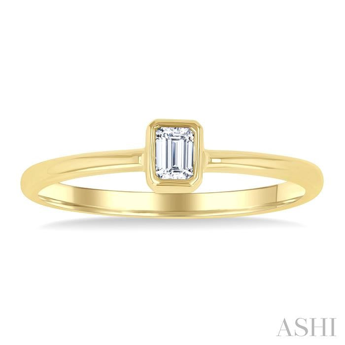 Emerald Shape Bezel Set Petite Diamond Fashion Ring