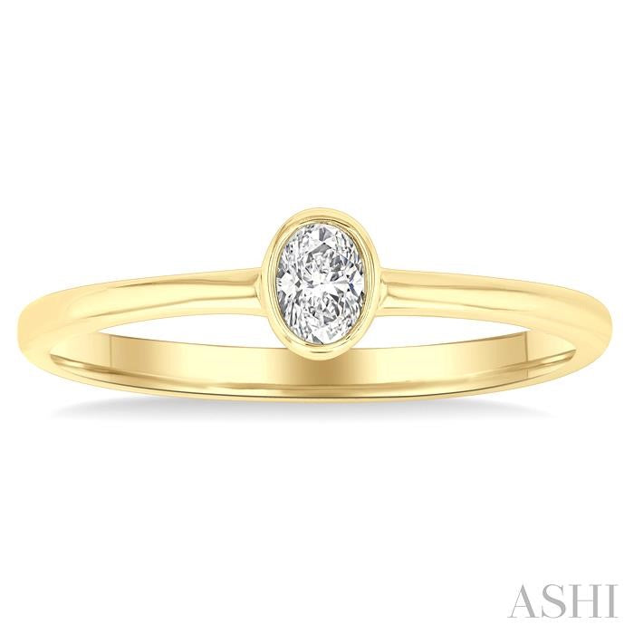 Oval Shape Bezel Set Petite Diamond Fashion Ring