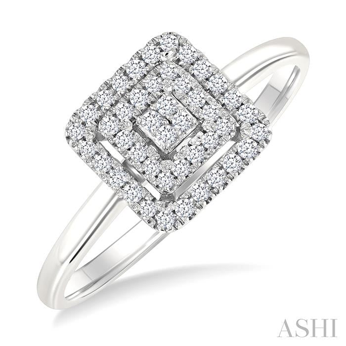 Princess Shape Petite Halo Diamond Fashion Ring