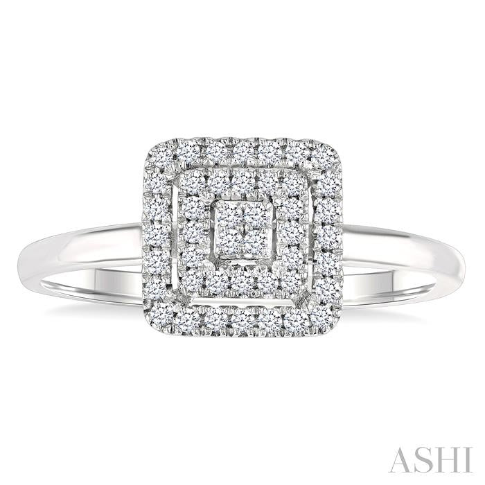 Princess Shape Petite Halo Diamond Fashion Ring