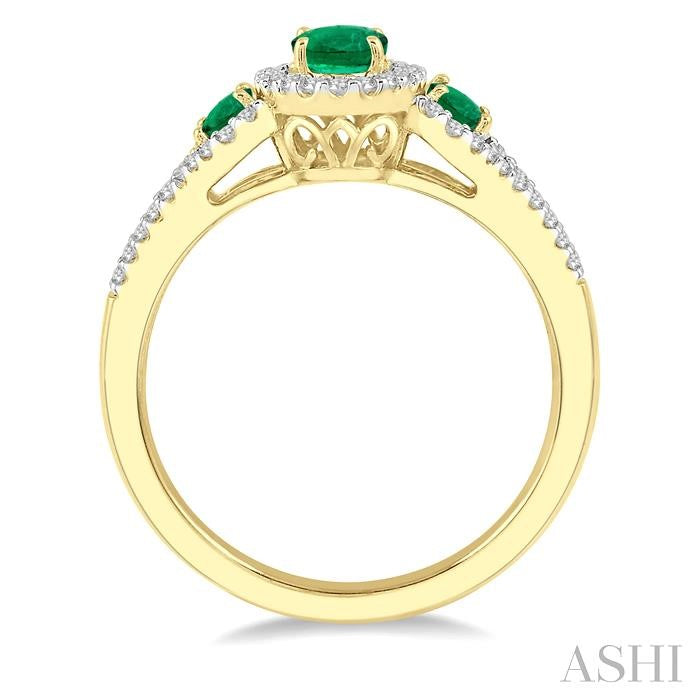 Oval Shape Past Present & Future Gemstone & Halo Diamond Ring