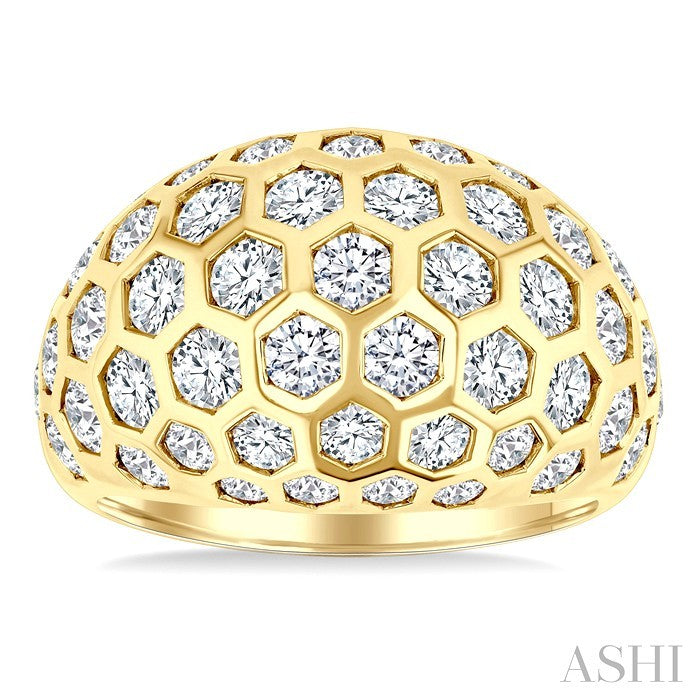 Bold Hexagon Shape Honeycomb Diamond Fashion Dome Ring