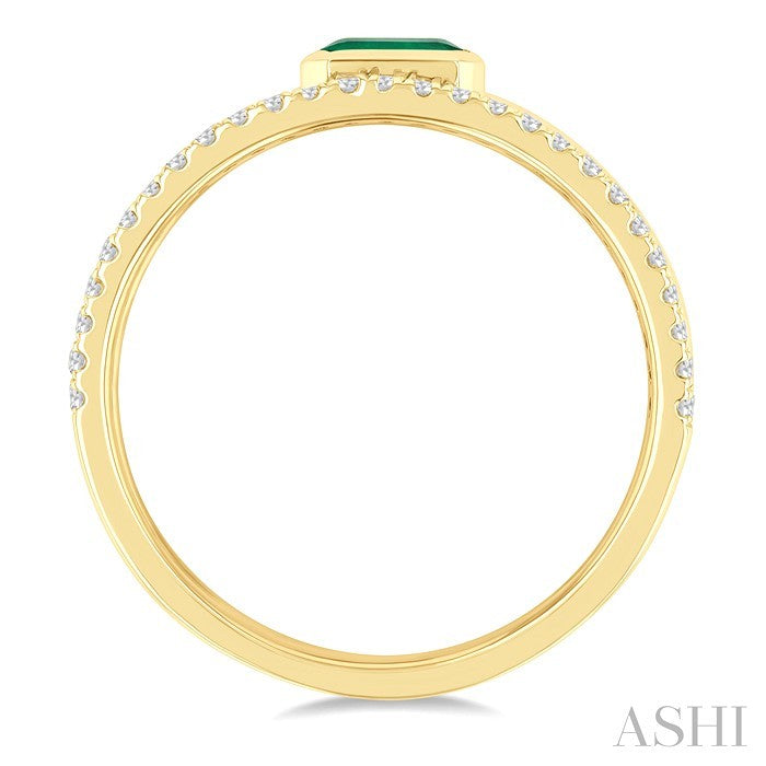 Emerald Shape East-West Gemstone & Diamond Ring