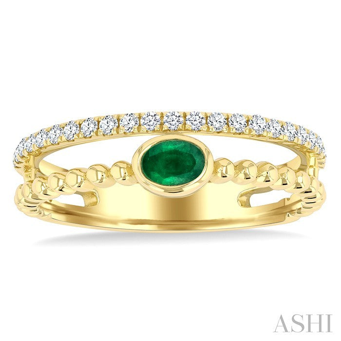 Bead Oval Shape East-West Gemstone & Diamond Ring
