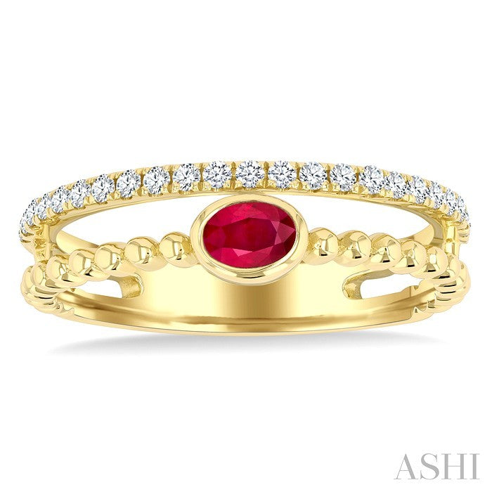 Bead Oval Shape East-West Gemstone & Diamond Ring