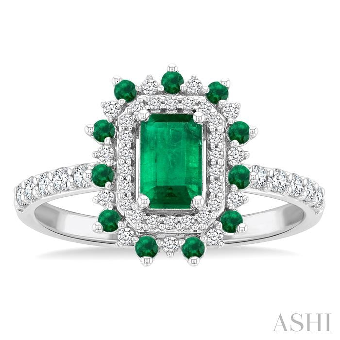 Emerald Shape Gemstone & Halo Diamond Ring