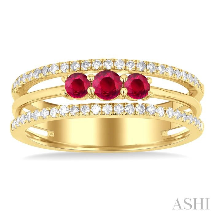 Round Shape Past Present & Future Gemstone & Diamond Layered Fashion Ring