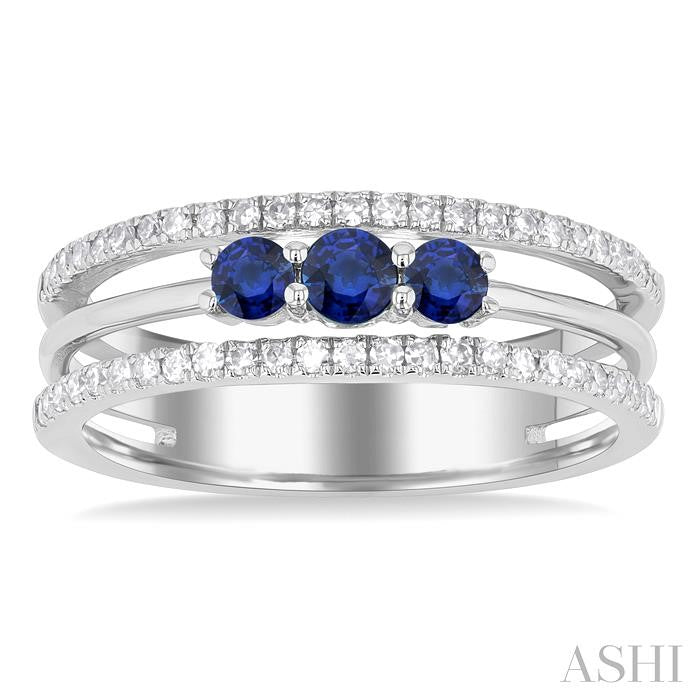 Round Shape Past Present & Future Gemstone & Diamond Layered Fashion Ring