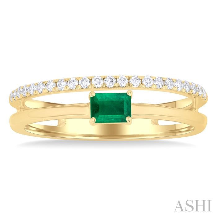 Emerald Shape East-West Gemstone & Diamond Ring