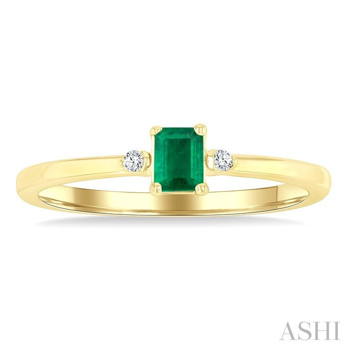 Emerald Shape Gemstone & Petite Diamond Fashion Ring