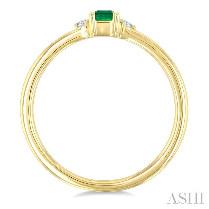 Emerald Shape Gemstone & Petite Diamond Fashion Ring