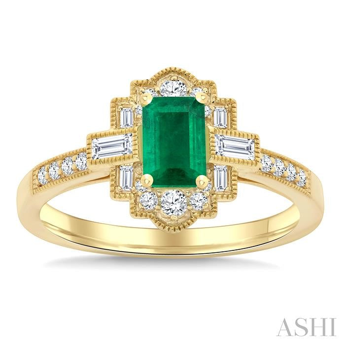 Emerald Shape Art Deco Gemstone & Diamond Fashion Ring