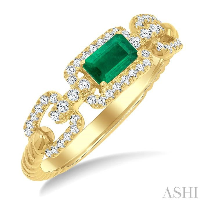 Emerald Shape Gemstone & Diamond Fashion Ring