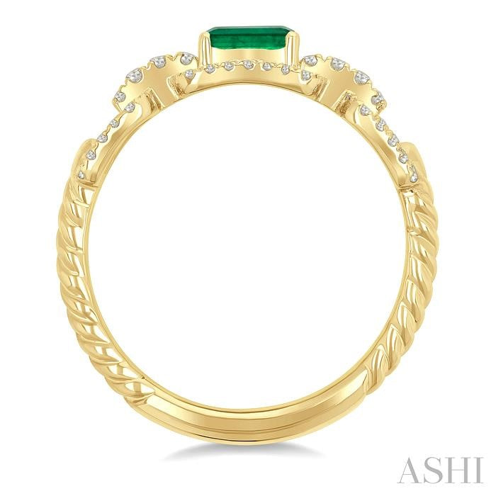 Emerald Shape Gemstone & Diamond Fashion Ring