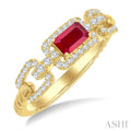 Emerald Shape Gemstone & Diamond Fashion Ring