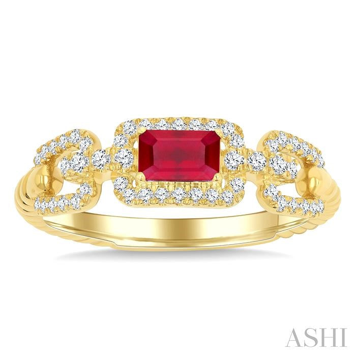 Emerald Shape Gemstone & Diamond Fashion Ring
