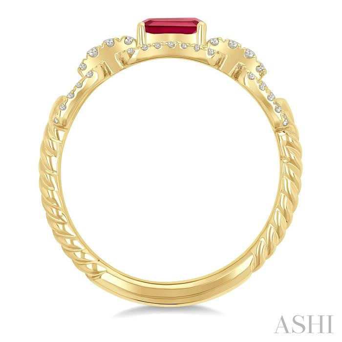Emerald Shape Gemstone & Diamond Fashion Ring