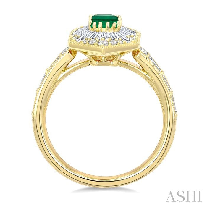 Emerald Shape Art Deco Gemstone & Halo Diamond Fashion Ring