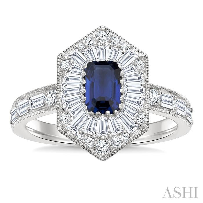 Emerald Shape Art Deco Gemstone & Halo Diamond Fashion Ring