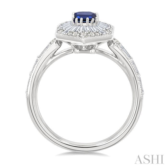 Emerald Shape Art Deco Gemstone & Halo Diamond Fashion Ring