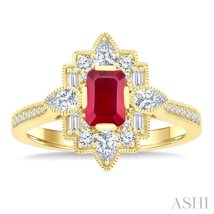 Emerald Shape Art Deco Gemstone & Diamond Fashion Ring