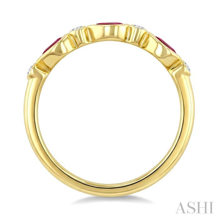Pear Shape Bezel Gemstone & Diamond Fashion Band