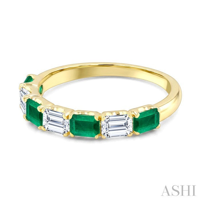 Emerald Shape Alternate Gemstone & Diamond Fashion Band